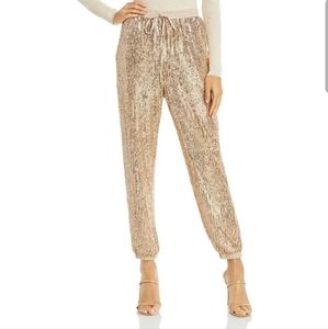 AQUA Metallic Gold Sequin Jogger Pants Sparkly Size M
